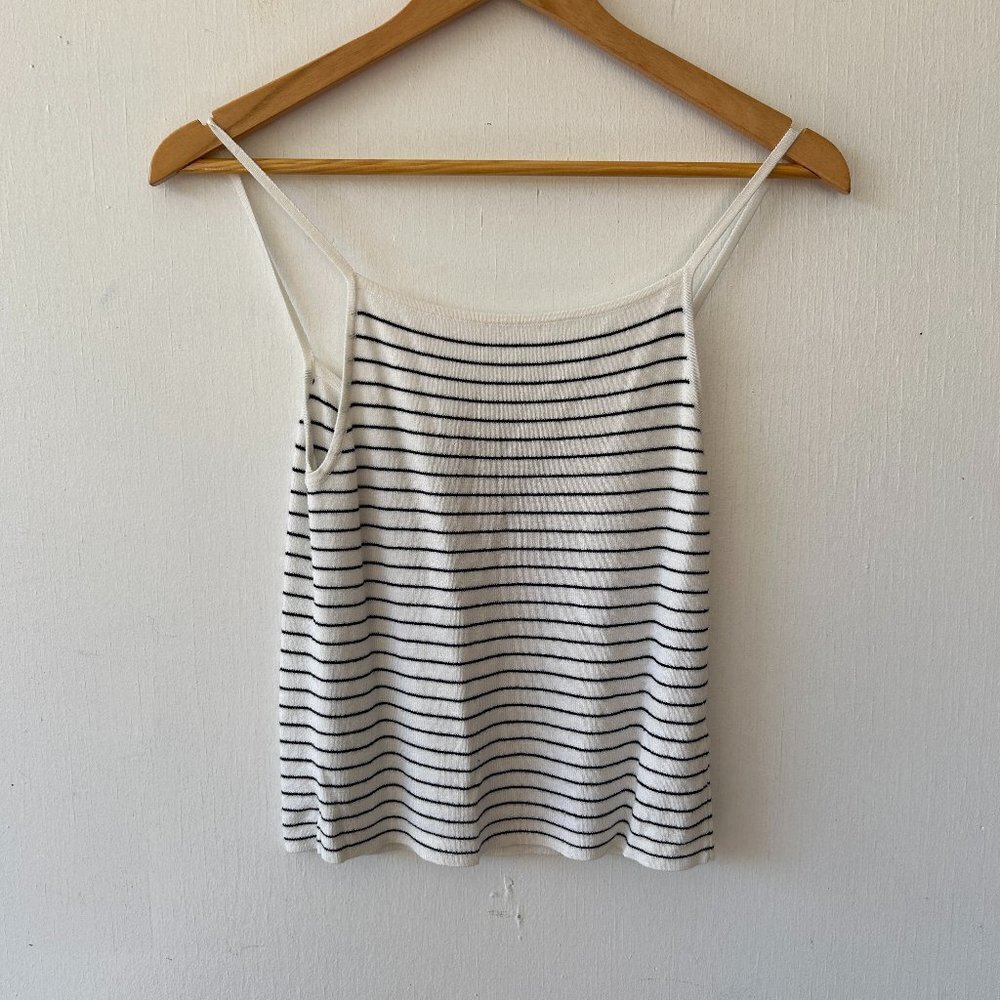 Brandy Melville Knit Tank Top Womens One Size White Striped Spaghetti Strap Y2K